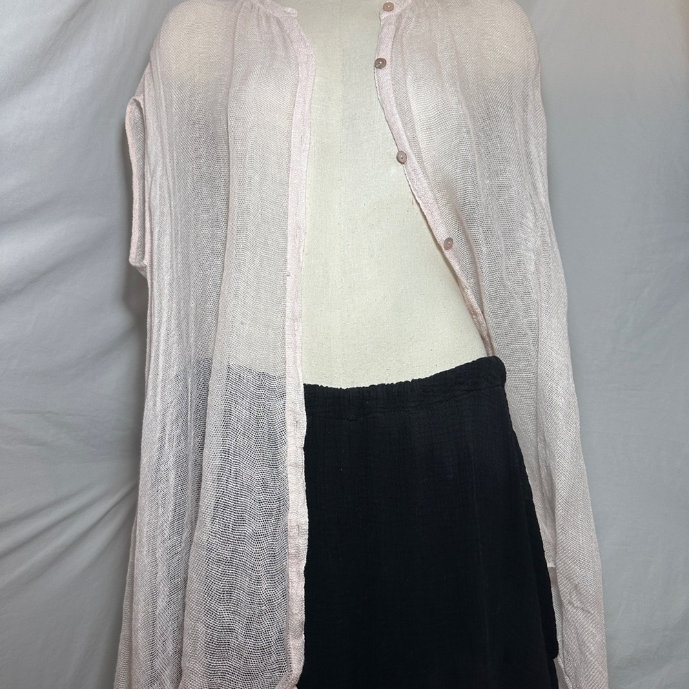 Eileen Fisher Sheer Pale Blush Button-Front Cardigan